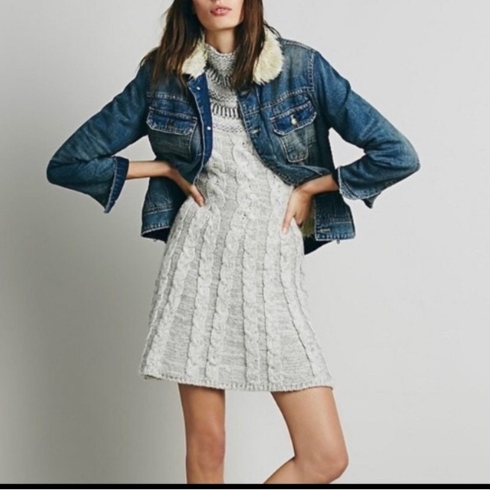 FREE PEOPLE Nordic Nights Wool Blend Cable Knit Sweater Dress Size Small - Picture 3 of 14